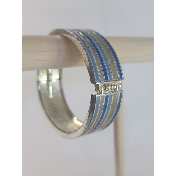 Blue Green Enamel Silver Toned Metal Statement Clamber Cuff Bracelet - Picture 4 of 7